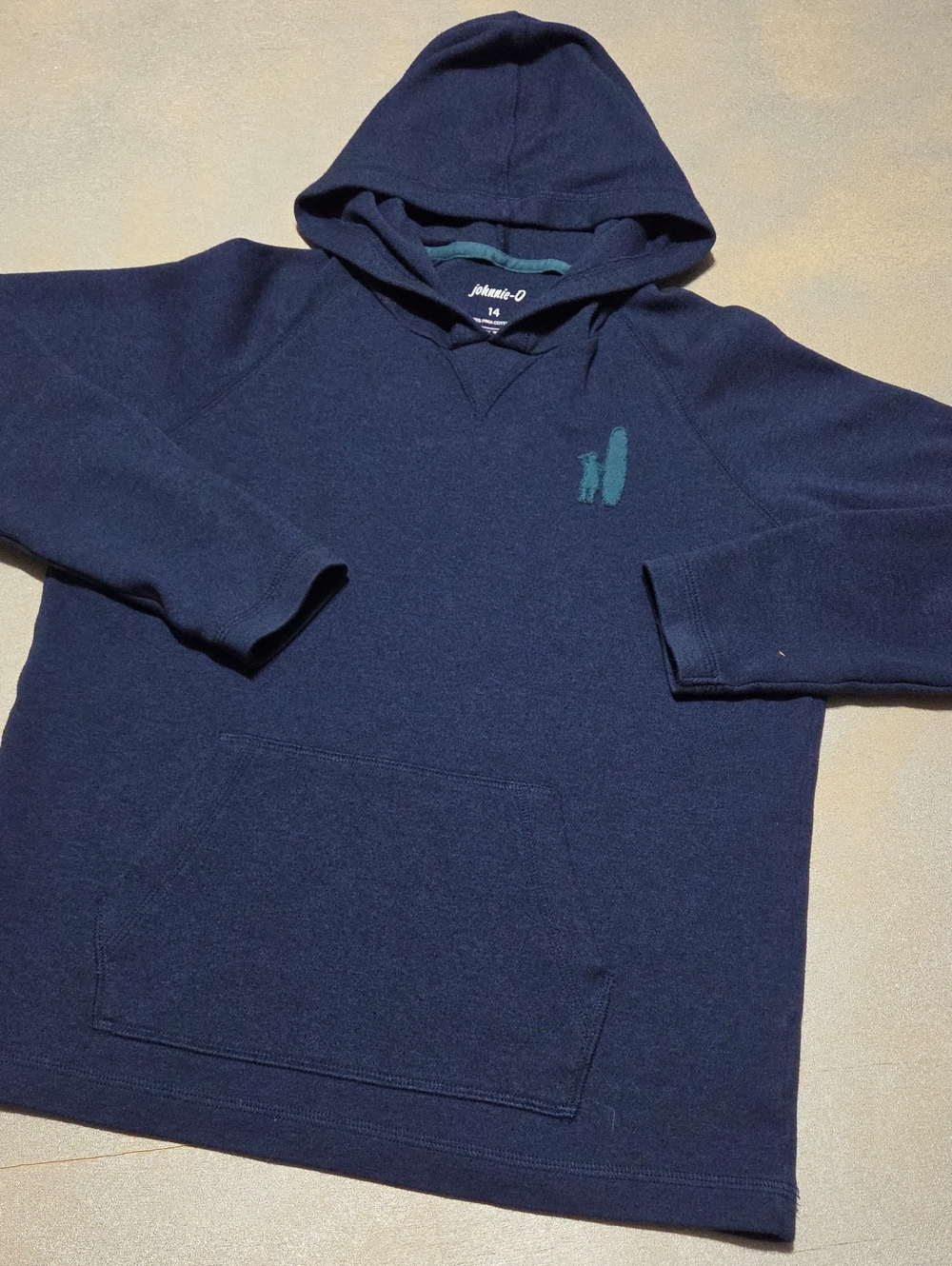 johnnie-O Navy Hoodie with Teal Surfboard Logo